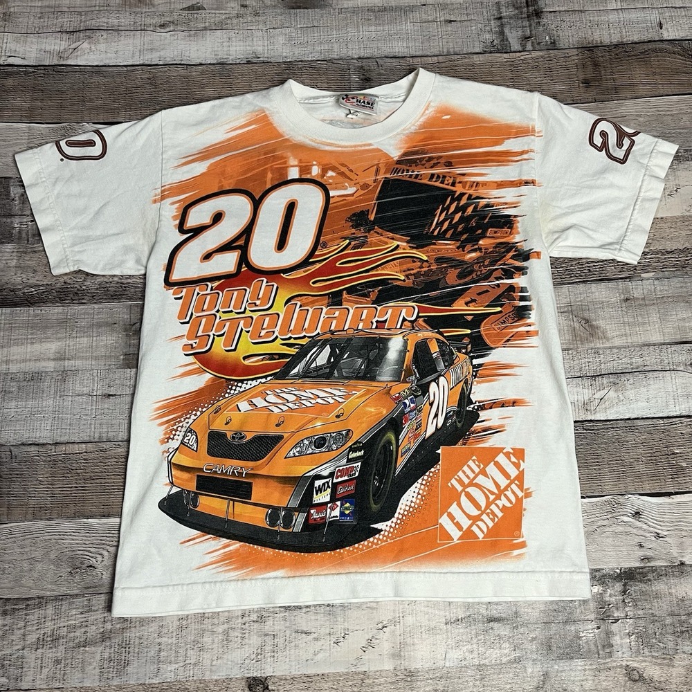 Tony Stewart Shirt Youth Size Medium White Home Depot NASCAR Racing Tee
